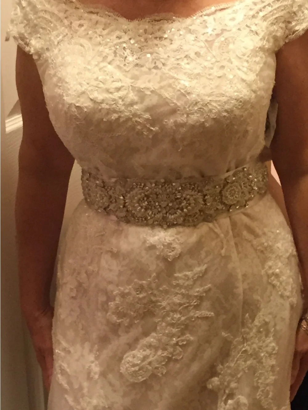 Handmade Ivory Satin Bridal Belt with Crystal & Pearl Applique